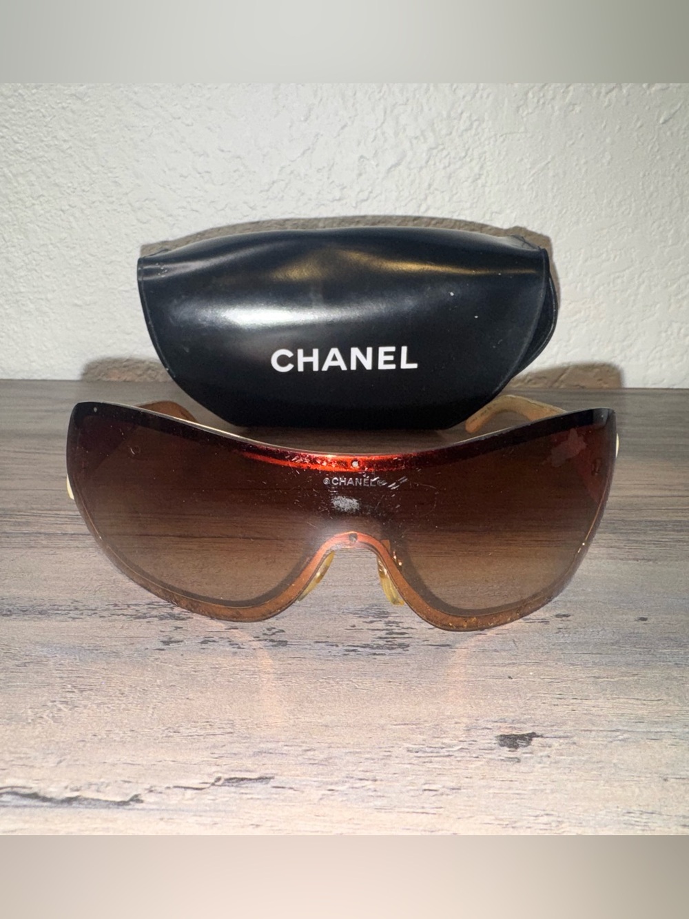 CHANEL Brown Gradient Shield Sunglasses with Black Case
